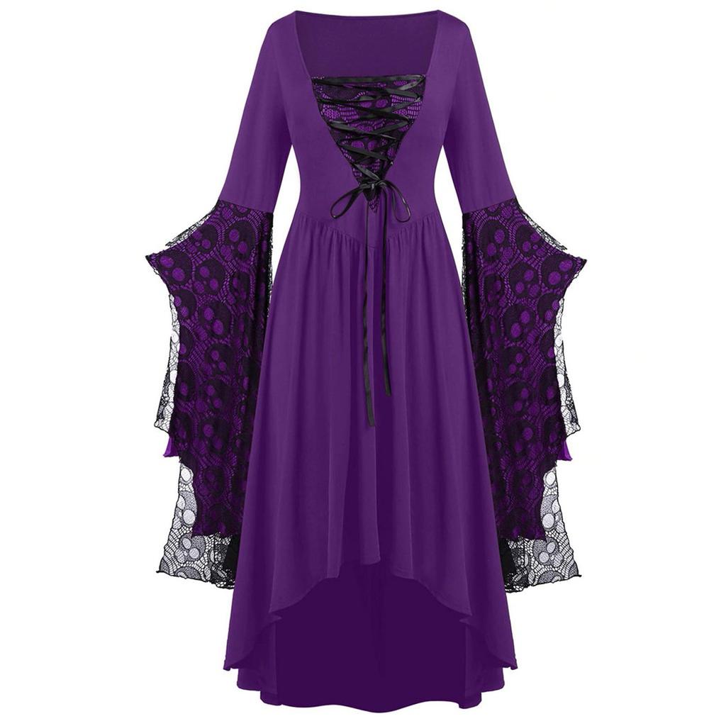 Kvinner Europeisk Retro middelaldersk domstolstil Halloween Cosplay-kostyme Voksen Skull Strap Dress Up Festantrekk