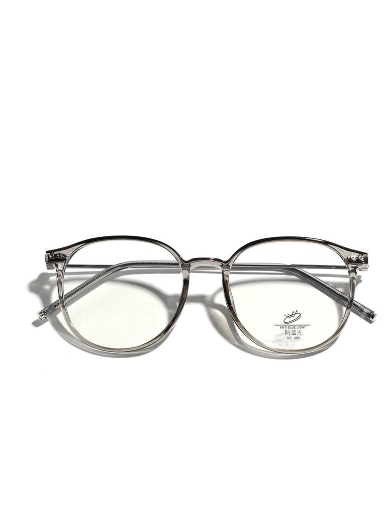 Semi-Metal Frame Round Retro Flat Mirror Women Brown Plain Glasses Men