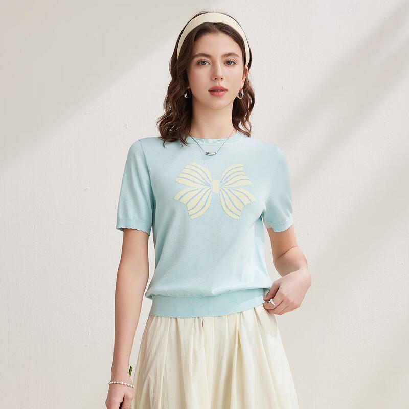 Zhaojun Women's Silk Blend Bow-knot Floral Short Sleeve Knit T-shirt