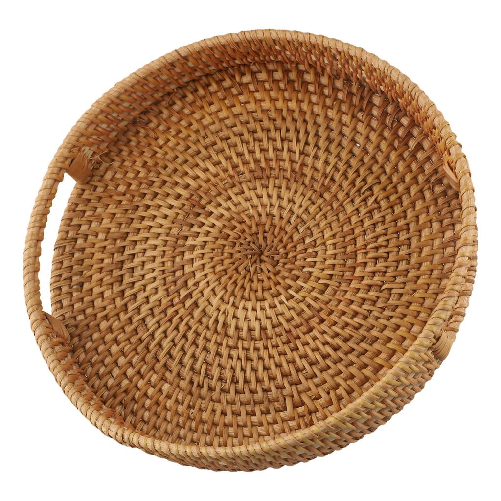 Farmhouse Rattan Woven Tray Hand-Woven Tray Versatile Functionality Built-in Handles Convenient Storage Solution