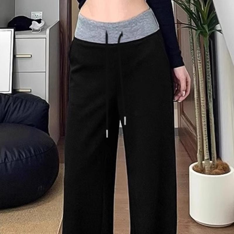 

Весенне-летний стиль Повседневные контрастные брюки с широкими штанинами без поддержки живота Брюки Новый стиль без растяжения живота во время беременности M чёрный