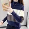 Women's Half Turtleneck Sweater Fall Winter Loose Knit Sweater Top Pullover Knit Jumper Color-blocked Plaid Knitwear