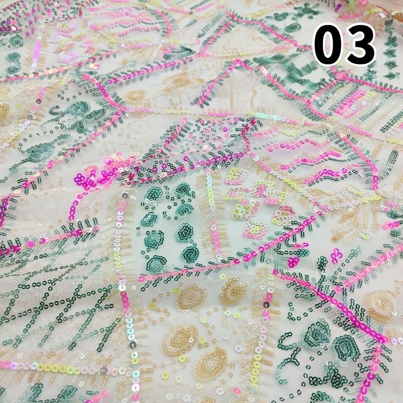 

1Yard*125Cm Colorful Sequins Geometric Embroidery Mesh Fabric for Dress Clothing Cheongsam Diy Sewing Lace Tulle Gauze Fabric 1yard