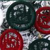 3Pcs/Box Round Pancake Shaped Christmas Flocking Pendant  Christmas Tree Decoration
