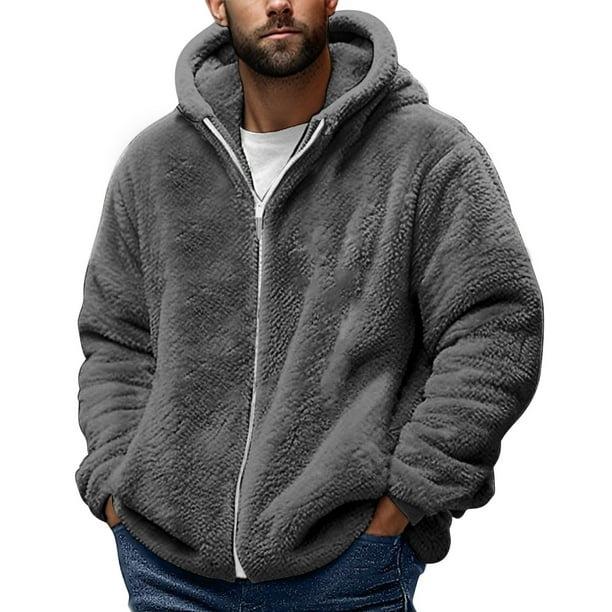 Men's Fashion Solid Color Patchwork Sweatshirt Loose Double-sided Velvet Warm Jacket Zipper Outerwear