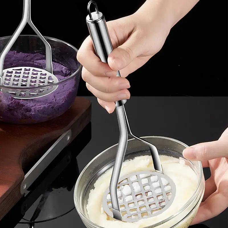 Stainless Steel Potato Masher Press – Heavy-Duty Manual Tool for Mashing Potatoes, Vegetables, Fruits – Kitchen Cooking Gadget