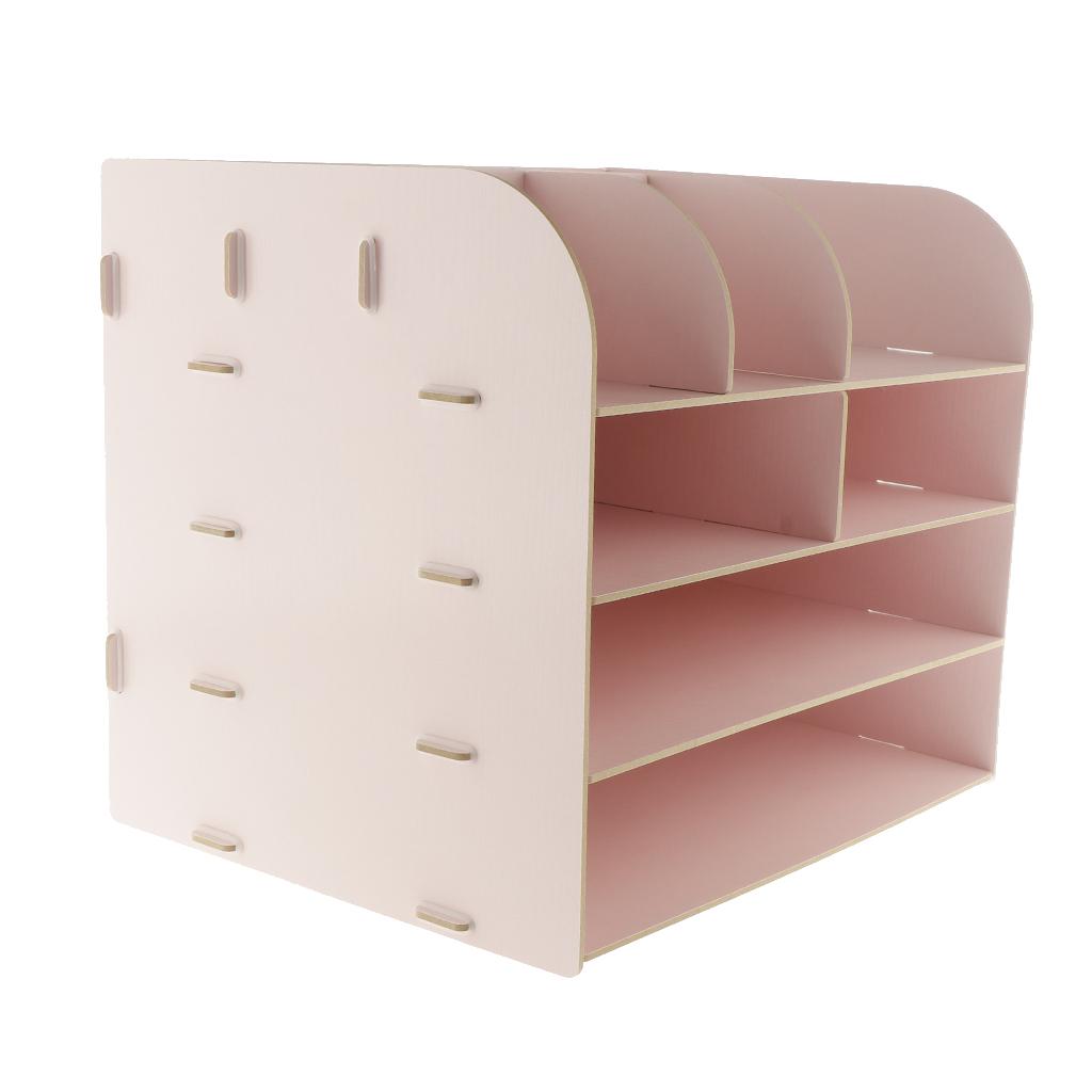 Desktop Organizer Office Storage Rack Wood Display Shelf Pink