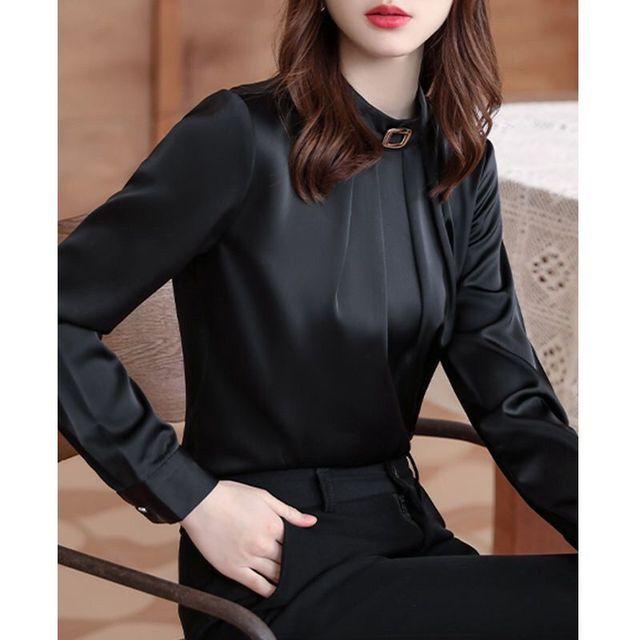 White Standing Collar Top Women's New Long Sleeve Bottoming Blouse Autumn Winter Professional Shirt