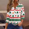 Women's T Shirt Tee Christmas Printed Button 3/4 Sleeve Tunic Daily Weekend Fashion Basic V- Neck Regular Top