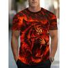 Fashion Fire Tiger Print Men T-shirt Wild Animal Graphic T Shirt Trend Cool Man Streetwear Summer Casual Crew Neck Short Sleeve