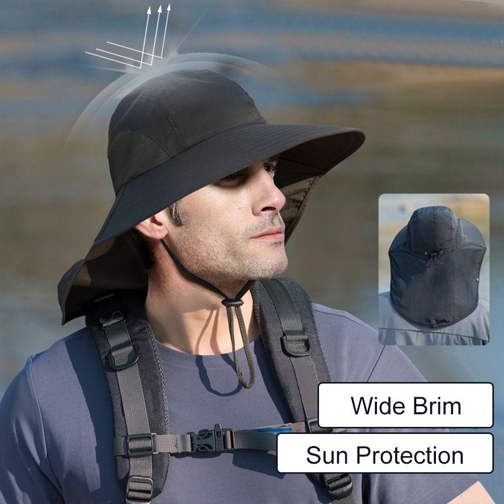 Hiking Sun Protection Hat Anti-UV Men Bucket Hats Fashion Wide Brim Sun Hat with Neck Flap