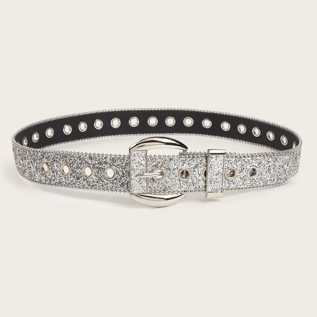 PU Belt with Shinning Adjust Pin Buckle Woman Full Sequins Waist Belts Girls Rhinestones Belt for Jeans Coat Skirt
