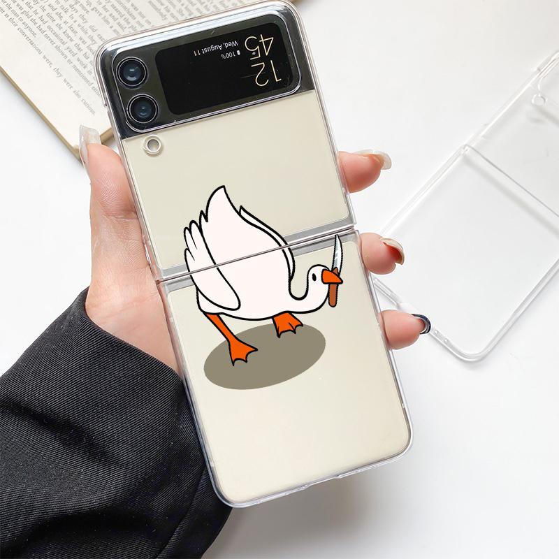 

Phone Case For Samsung GalaxyZ Flip 4 5 Fold Clear Hard PC Shell Cartoon Doubt Duck For Samsung Z Flip 3 Cover Funda Bumper Samsung Z Flip