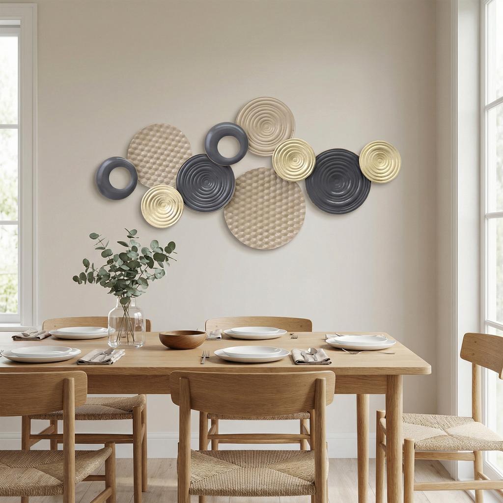 Metal Wall Art, Modern Hanging Wall Decor with Multi-Disc Design for Living Room Bedroom Dining Room