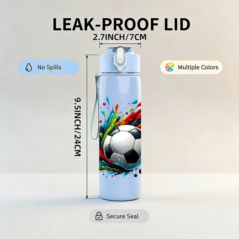 1PC Splash Soccer Ball Art Print 750ml Color Plastic Sports Water Bottle Leakproof Flip Straw Lid Suitable for Sports Office Home Use