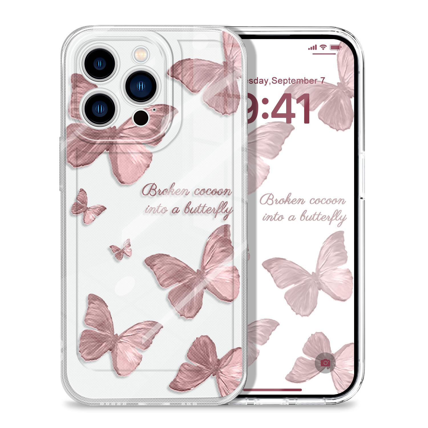 

Retro Butterfly Transparent Phone Case For iPhone 13 12 11 X XR XS 8 7 6 Pro Max Plus Mini Soft TPU Cover iPhone 13 Mini прозрачный