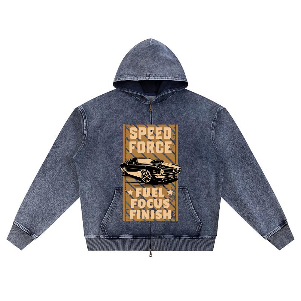 

DTG print Knitted Denim Zip-Up Hoodie Speed Force Brother Print Zipper Hoodies XL темно-синий