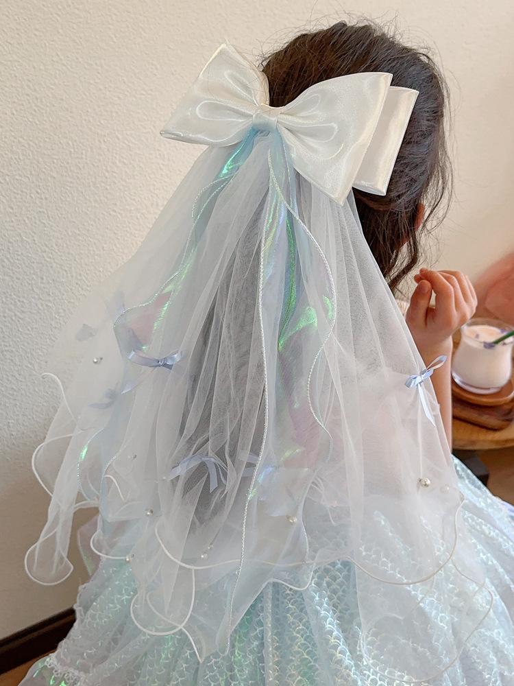 Children's Long Veil Princess Crown Photo Hairpin Flower Girl Baby White Girl Headwear Kids Women Hair Accessories
