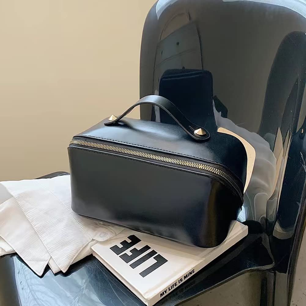 YOOAEFRTY Large Capacity Makeup Cosmetic Vanity PU Leather Cosmetic Perfect for Business Black Pouch, Bag, Pouch, Portable, Bag, Travel, Trips,