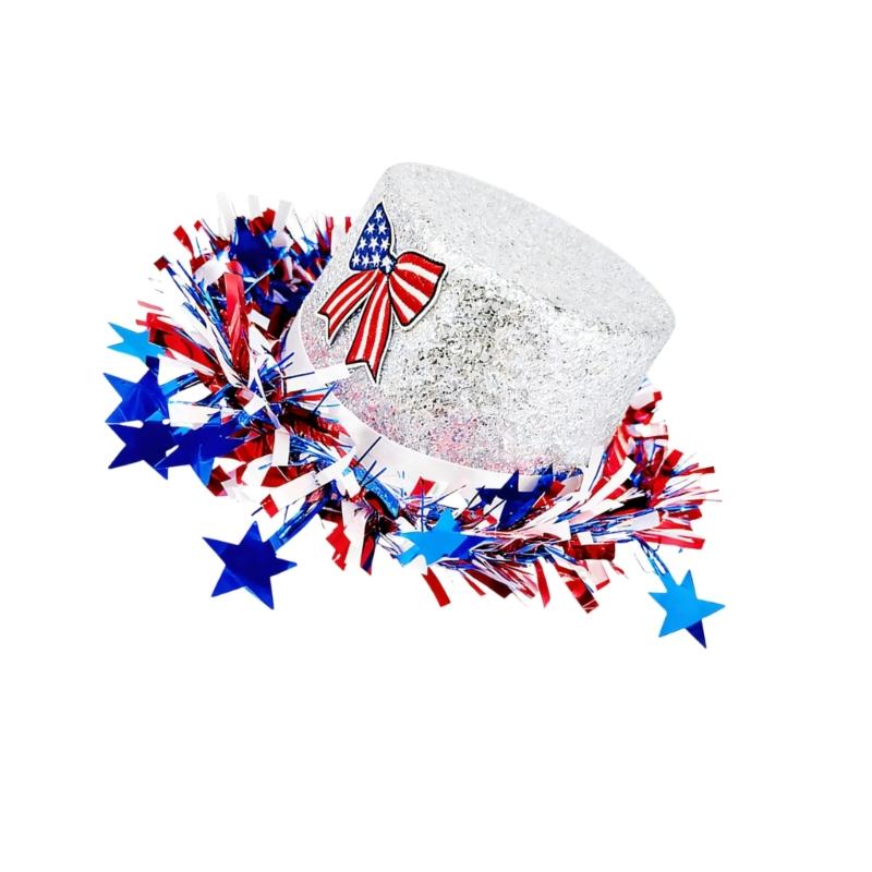 Homburg Unique Patriotic Tinsel Patriotic Styling Hat Gifts for Boyfriend Hat Wide Brimmed Unisex Wear for Gatherings