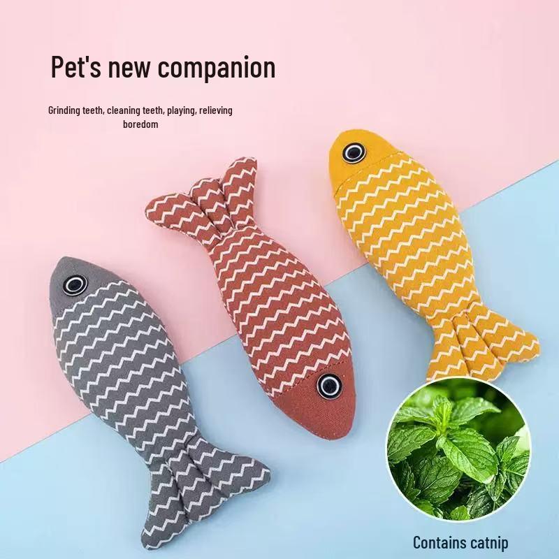 Linen Fish Cat Teaser with Catnip Plush Toy