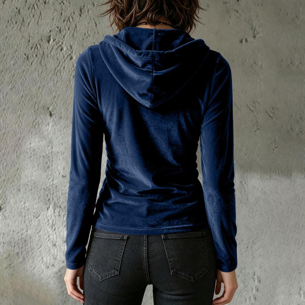 Women's Casual Hooded Long Sleeve Pleated Pullover Top
