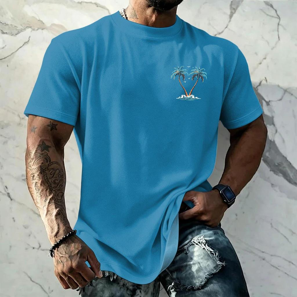 Men's Vintage Texture Print Short Sleeve T Shirt Loose Fit Casual Summer Daily Wear Crew Neck Top