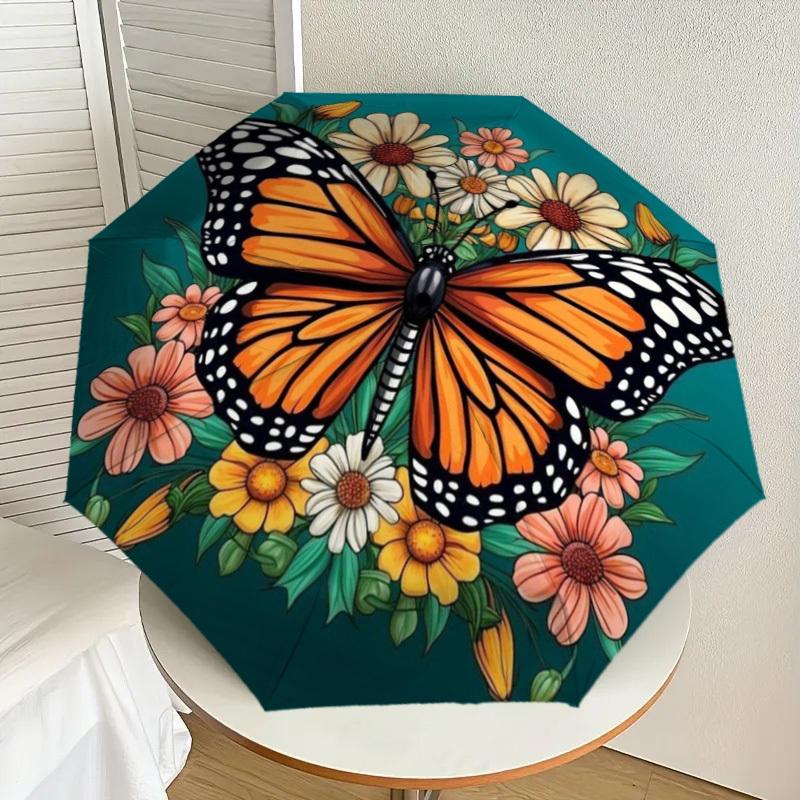 

1pc Butterfly Floral Pattern Automatic Folding Umbrella - Compact 8-Rib Design,Perfect Gift for Friends & Family yy250926034