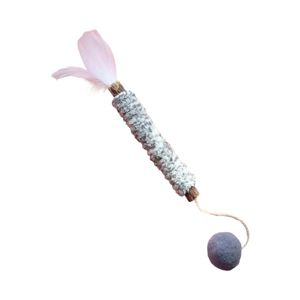 Actinidia Polygama Chew Stick, Wool Ball Toy, Wool-wrapped Cats Teaser, Natural Feathers, Chew-resistant, For Cats To Have Fun And Boredom