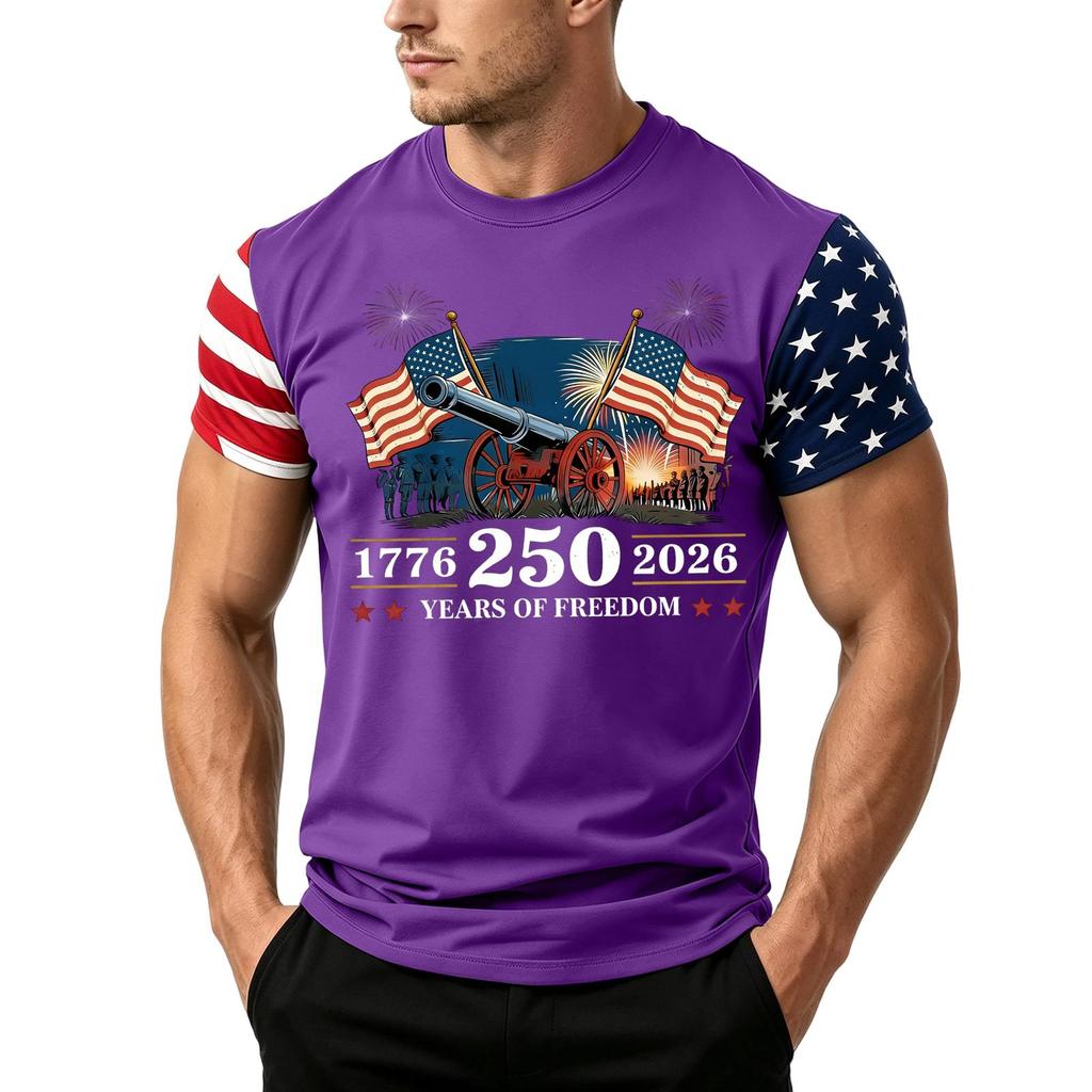 Men's Independence Day Flag Print Short Sleeve T-Shirt, Loose Casual Daily Summer Tops