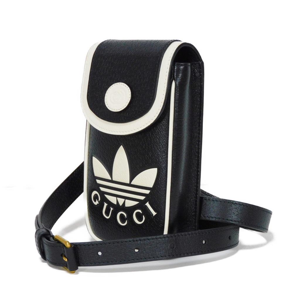 Used Adidas Phone Holder 9539 721794 AAA8K 8495 7921 Trefoil Logo White Excellent Condition Interlocking G Black Men's