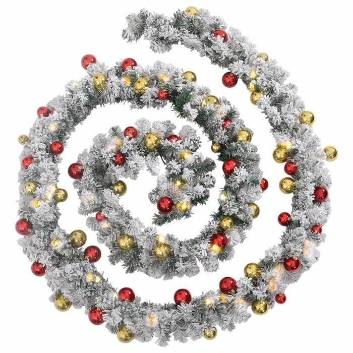 VidaXL Christmas Garland with Balls and Green LED Lights 5 M PVC, Christmas Decoration, Hanging Christmas Decor 4019672