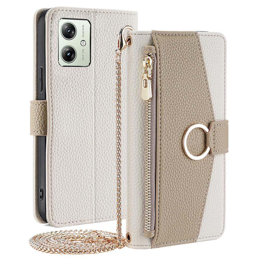 For Motorola Moto G54 5G Case PU Leather Zipper Wallet Phone Cover with Makeup Mirror
