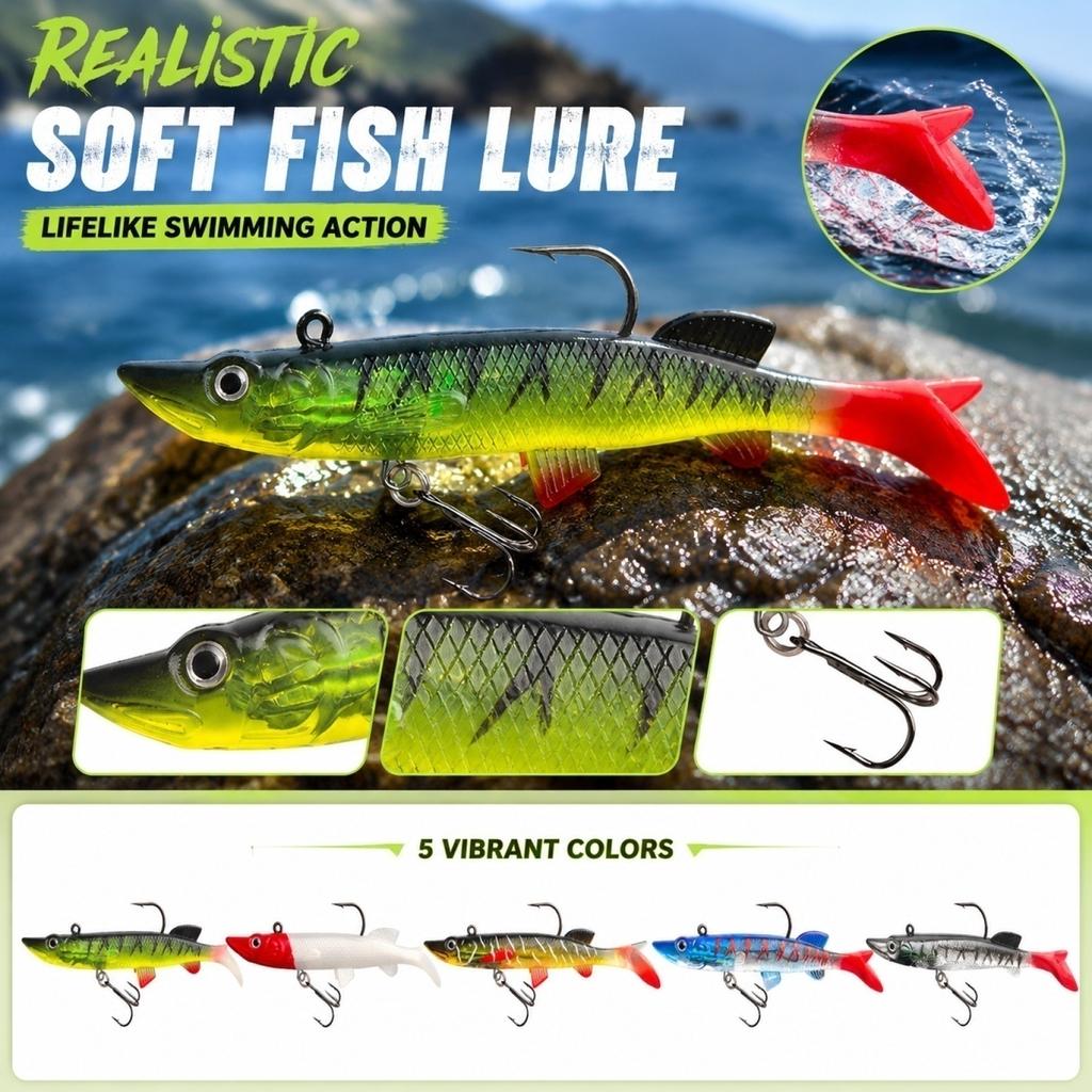 Soft Fishing Lure 12cm 21g Weighted Swimbait with Jig Head and Treble Hook for Freshwater and Saltwater Predatory Fish