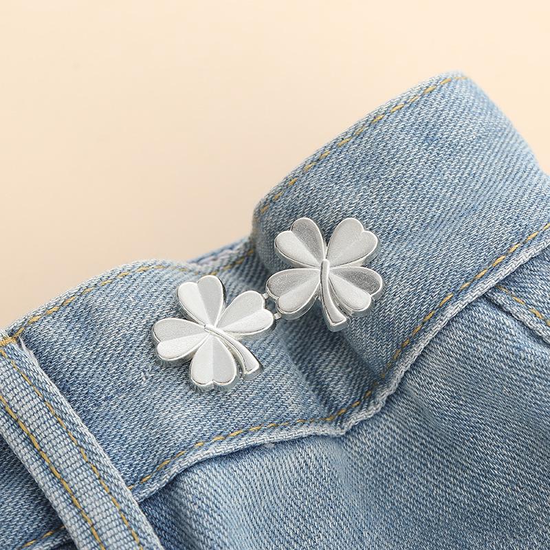 Detachable No-Nail Four-Leaf Clover Waist Buckle for Adjustable Jeans.