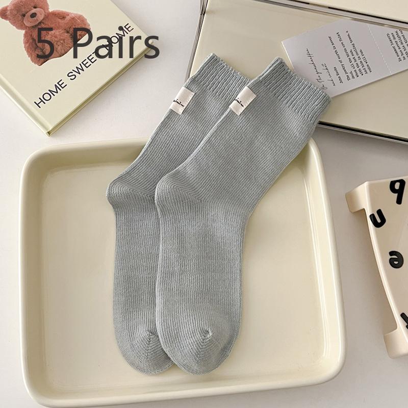 5 Pairs of New Female Spring and Autumn Sweat Absorbing All Build In The Tube Cotton Pile Socks