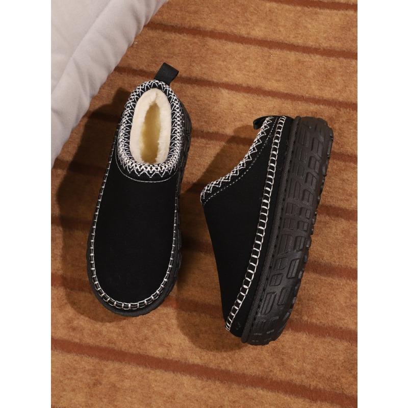 Women Plus Size Ankle High Platform Snow Boots Winter Lug Sole Slouchy Style Fleece Lined