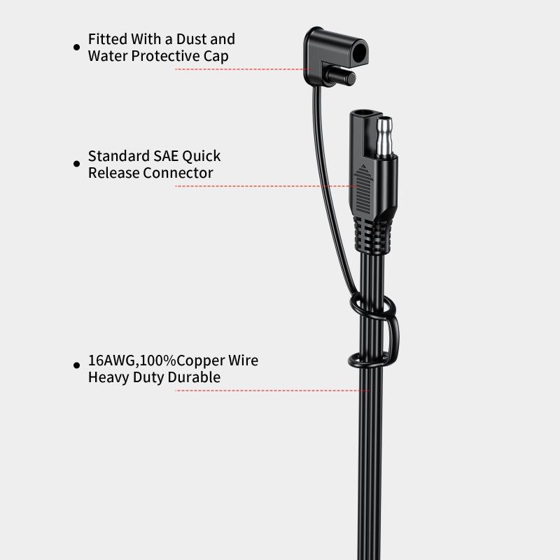 

Kewig 60cm/180cm Quick Release SAE Cable w/ 10A Fuse Terminal O Connector Battery Charger Extension Adapter Wire 16AWG Terminal