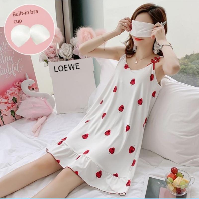 1PC Pajamas with Chest Pads, Women's Summer and Korean Version Suspender Pajamas, Loose Girls, Cute Students, Free Blindfolds