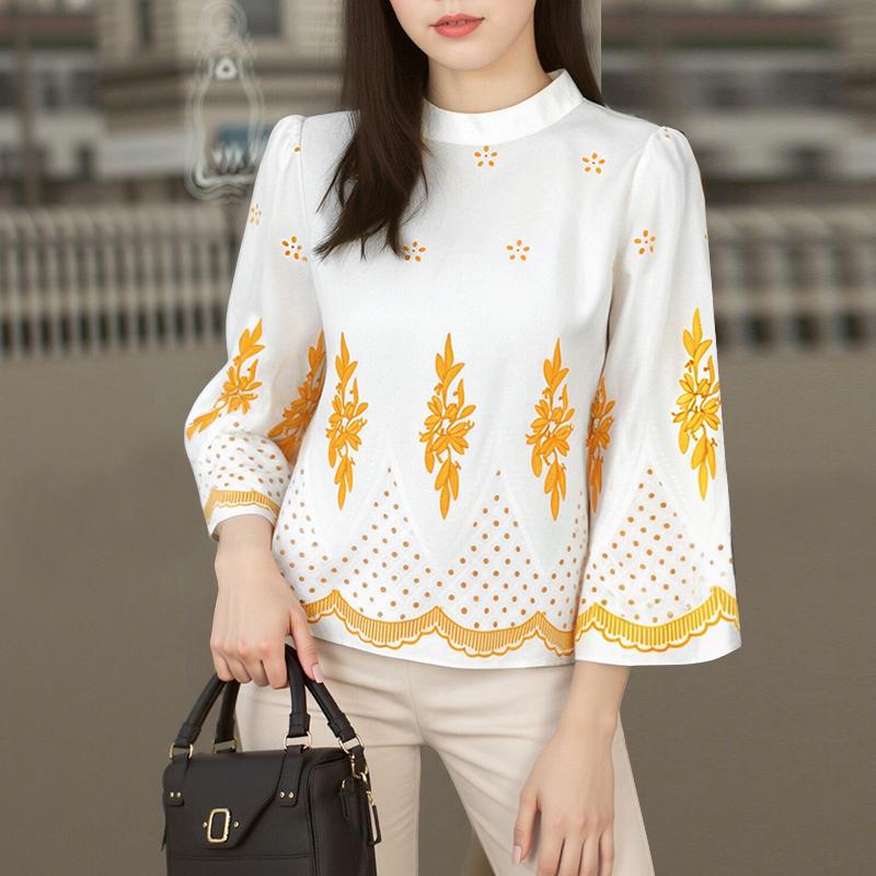 

ZANZEA Women Casual Round Neck 3/4 Sleeve Loose Summer Print Blouse S жёлтый