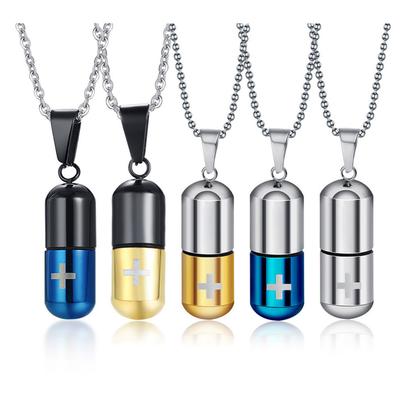 Pillenflaschen-Halsketten für Männer Frauen,Kreuz Edelstahl-Anhänger Halsketten,Medizinischer Schmuck Geschenke für Patienten