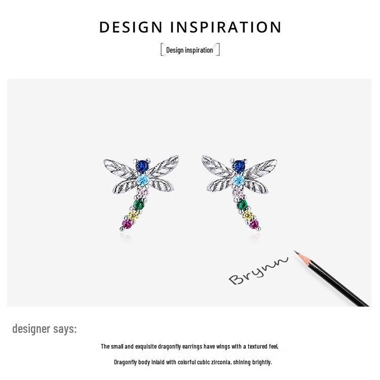 Yinziyun Insect Stud Earrings: Exquisite Butterfly & Dragonfly with Pave Diamond, 925 Sterling Silver