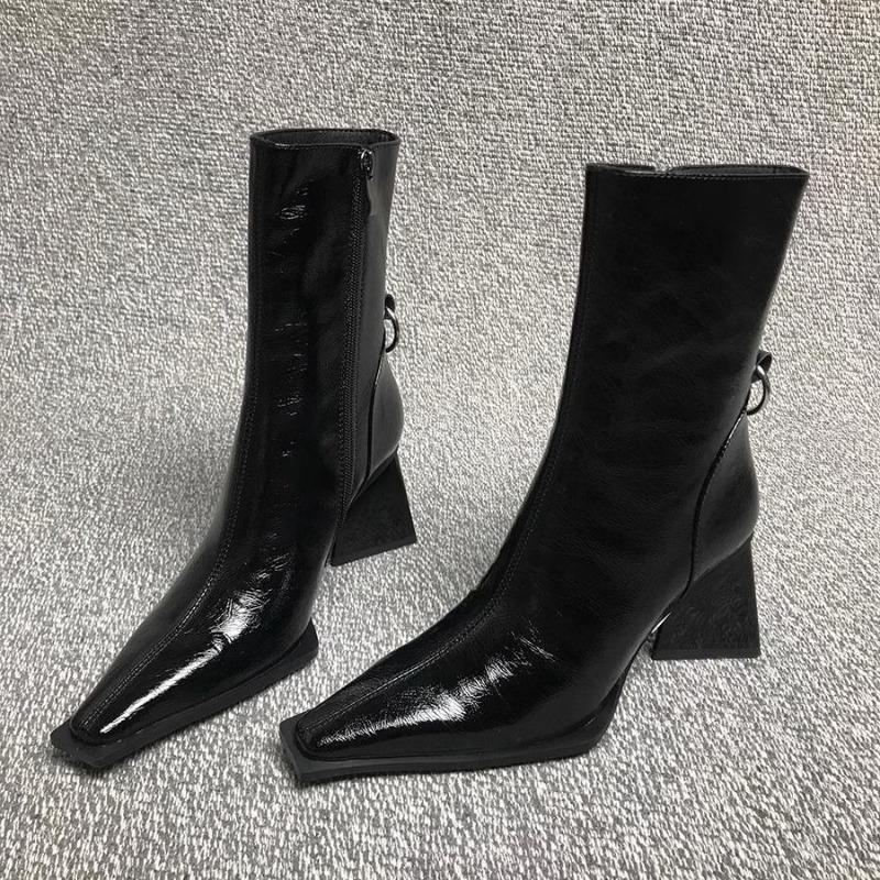 2025 New Square Toe Ankle Boots,Women Strange High Heels BotasFashion Winter Shoes BootiesSize 35-40Black