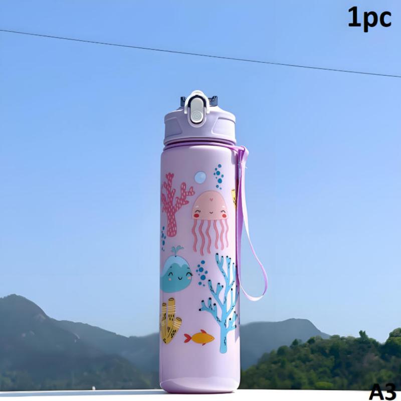 Cute Dinosaur Rainbow Straw Water Bottle, Portable, Large Capacity, Reusable, Lightweight, Outdoor, Camping, Picnic, 800ml