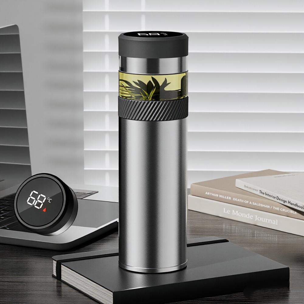 

316L Stainless Steel Smart Temperature Display Insulated Cup - Built-in Tea Infuser, 500ml Leak-proof Tumbler, BPA-Free, 500ml срібний