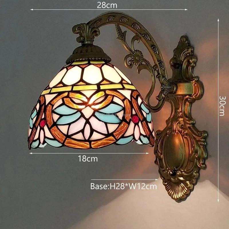 Vintage Baroque Stained Glass Lampshade Stained Glass LED Wall Lamp Wall Light Aisle Corridor Balcony Sconce Lighting  (No Bulb)