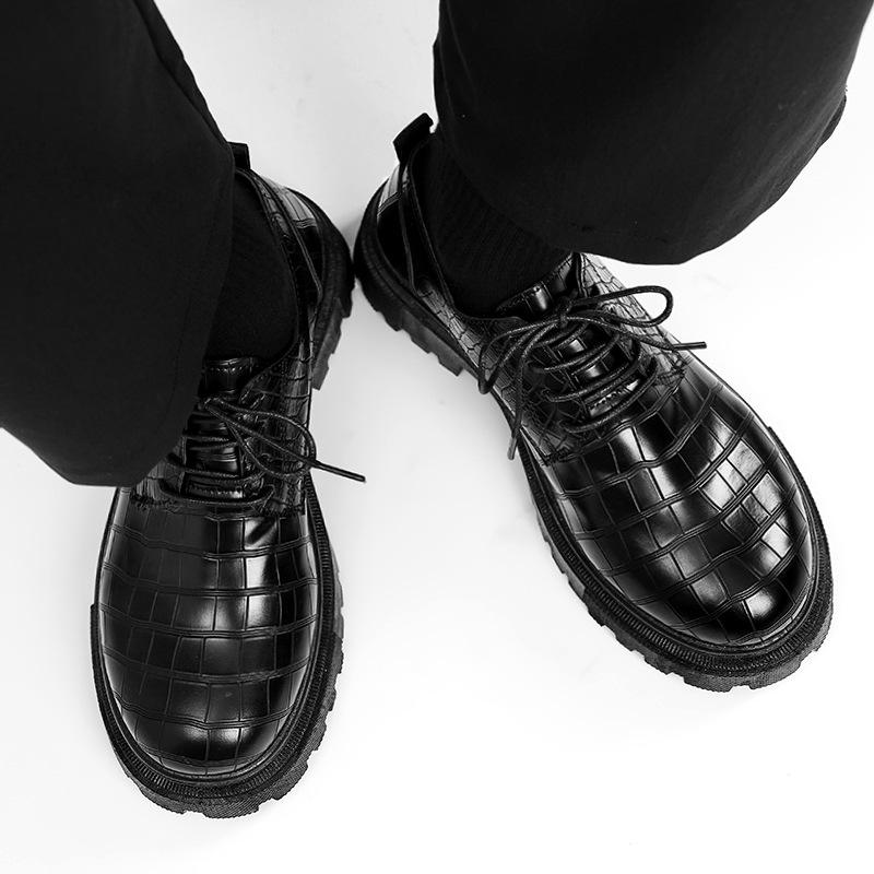Derby men's shoes autumn and winter men's casual business British dress big head shoes crocodile pattern high-end thick-soled leather boots