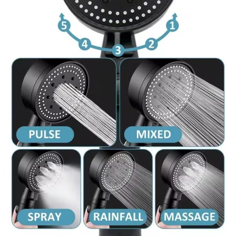 Shower Head Water Saving Black 5 Modes High Pressure Shower One Button Stop Water Massage Ecological Shower Accessories