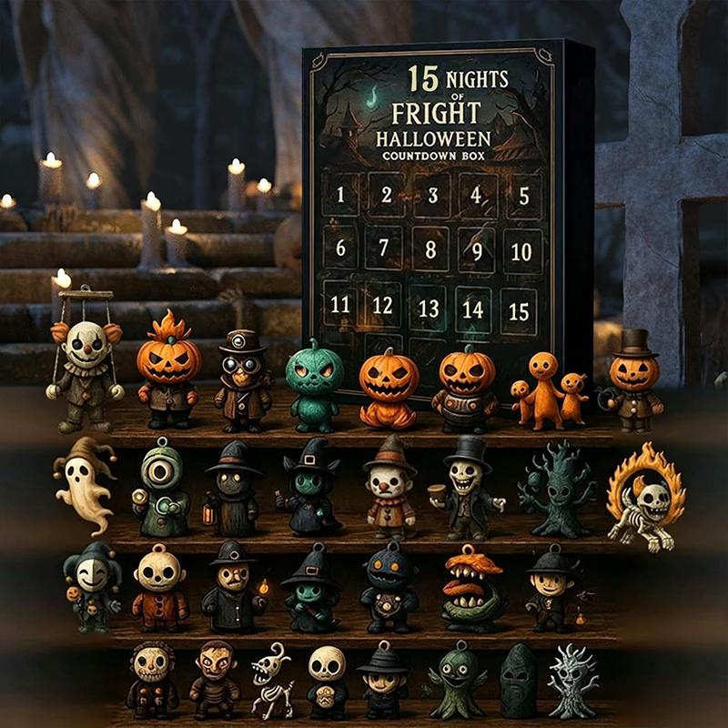 Halloween Fright Countdown Box 7/15/31 Nights with Mini Spooky Figurines Perfect for Halloween Party Favors Kids Surprise Gifts