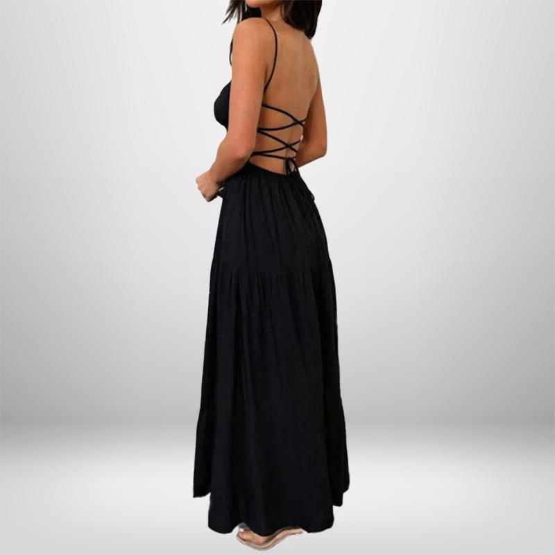 New Spring Lace-up Temperament Elegant and Fashionable Sexy Backless Waist-retracting Suspender Dress